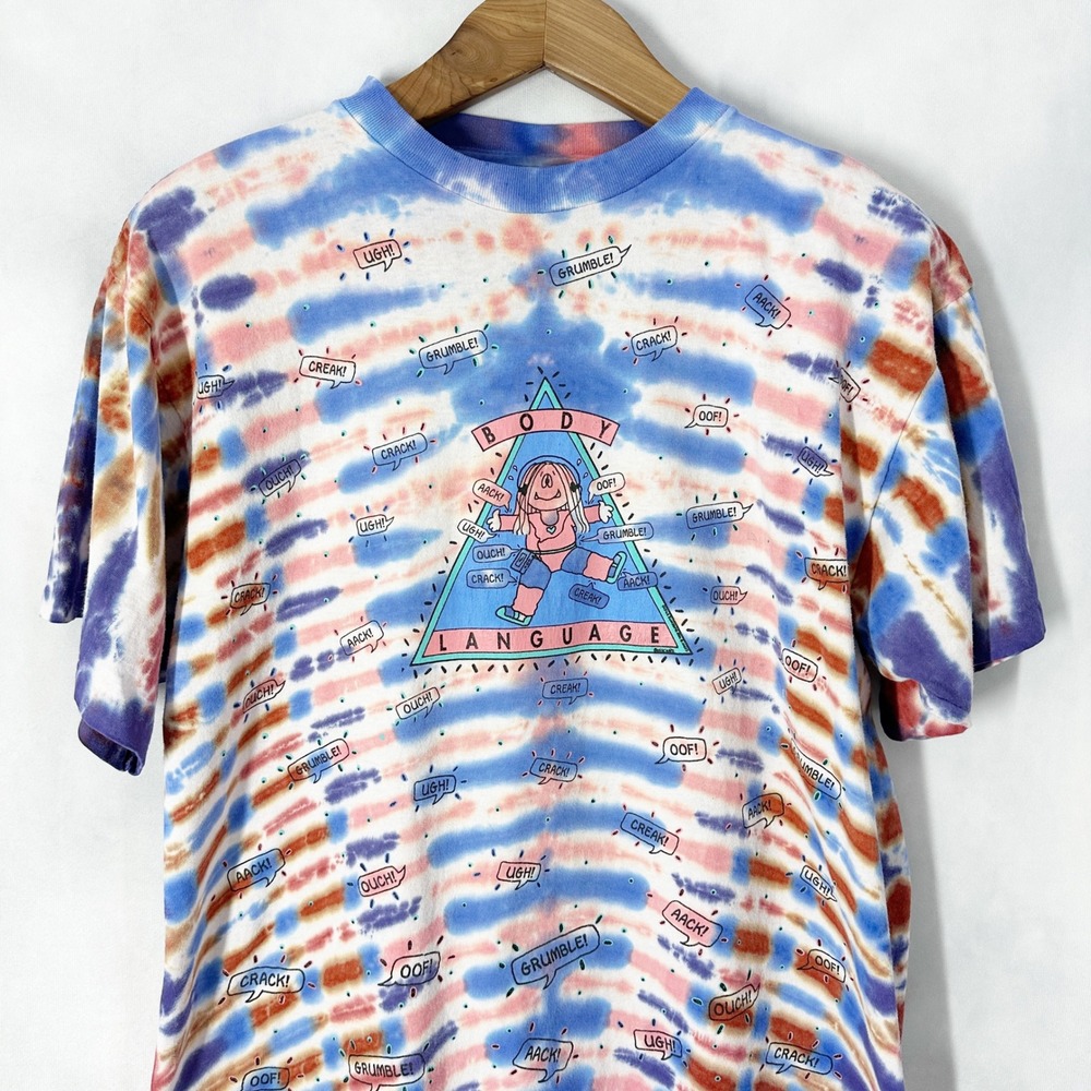 90s Vintage Cathy Comic Strip Cotton Short Sleeve Tie Dye Blue T-Shirt Sz Large